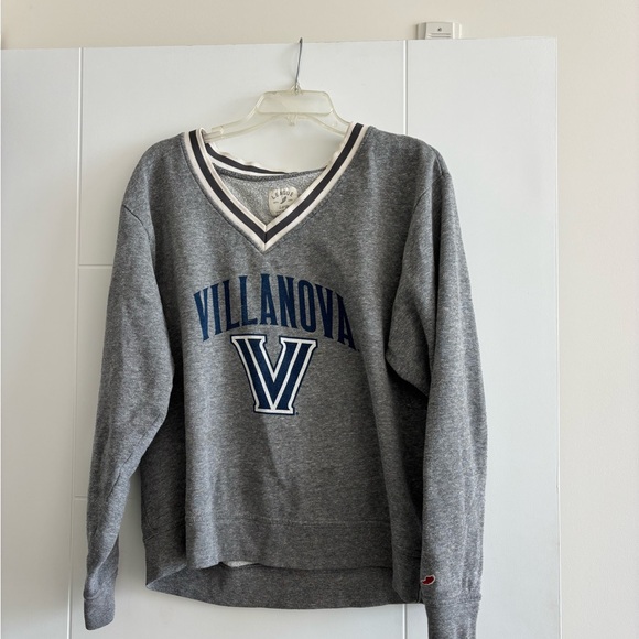League Tops - LAST CHANCE League Villanova university Gray and White V-Neck Sweatshirt